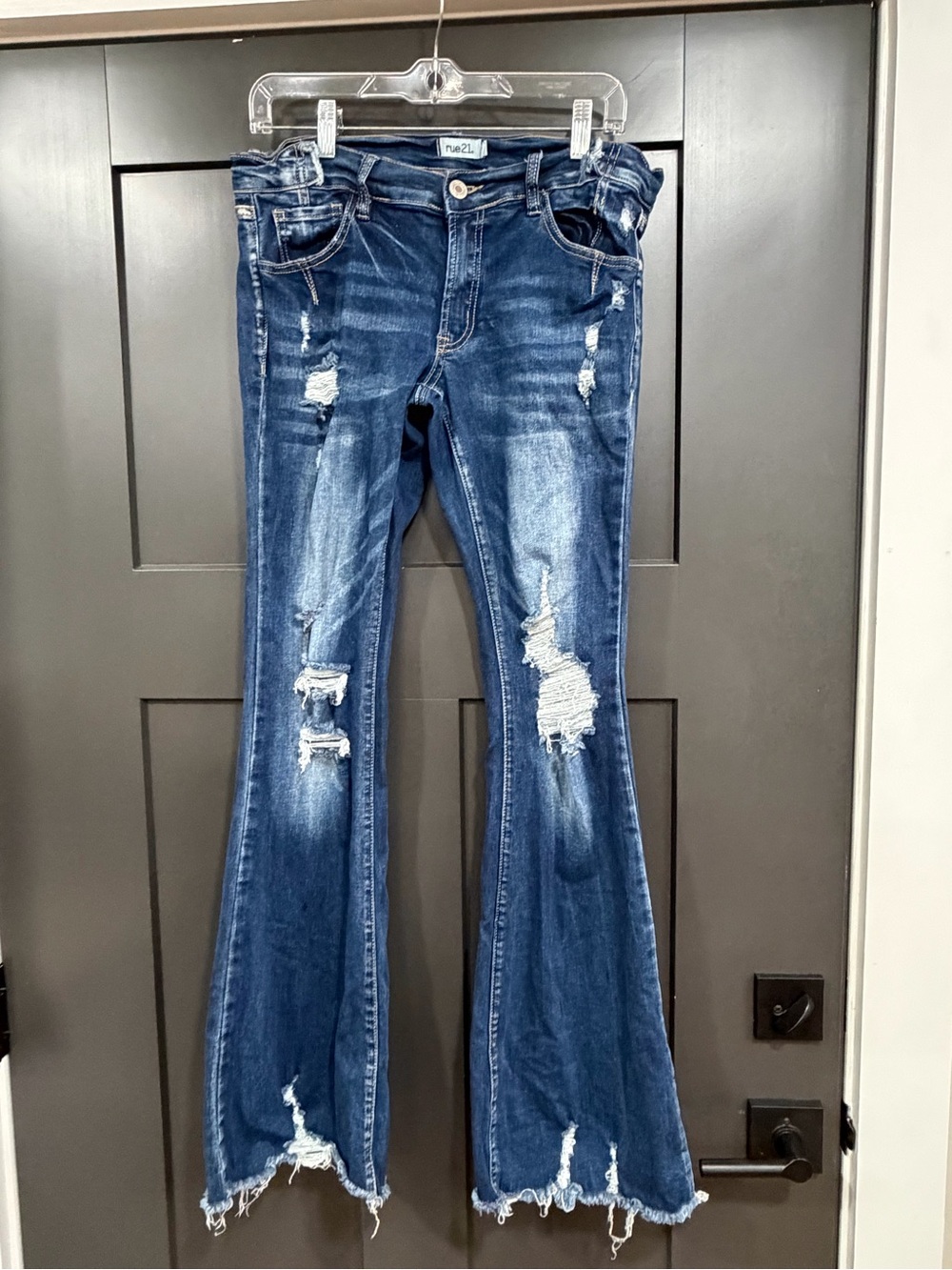 Rue21 Women’s junior Distressed Flare Jeans video in listing